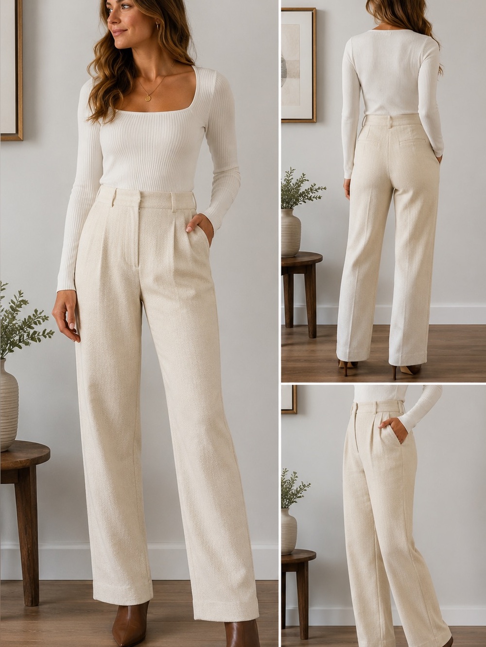 Vintage Sir Jones Cream Wool Blend High Waist Trousers Women’s Size 8 Pleated